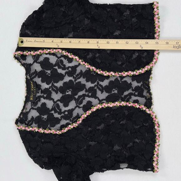 Vintage Betsey Johnson Luxe Women's Fairy Grunge Lace Bolero Top Large Black Y2K - Picture 10 of 10